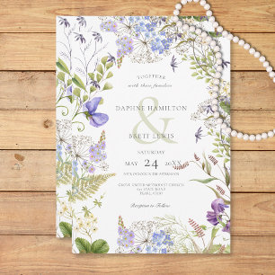 Rustic Lavender & Sage Wildflowers White Invitation