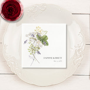 Rustic Lavender & Sage Wildflowers White Wedding Napkin