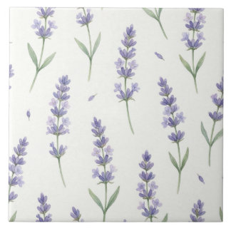 Rustic Lavender Sprigs Seamless Pattern Ceramic Tile