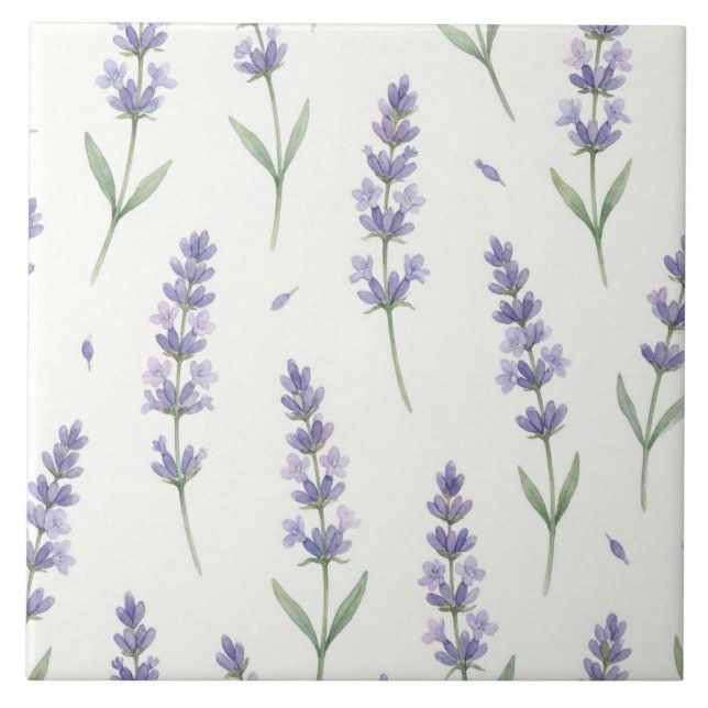 Rustic Lavender Sprigs Seamless Pattern Ceramic Tile (Front)
