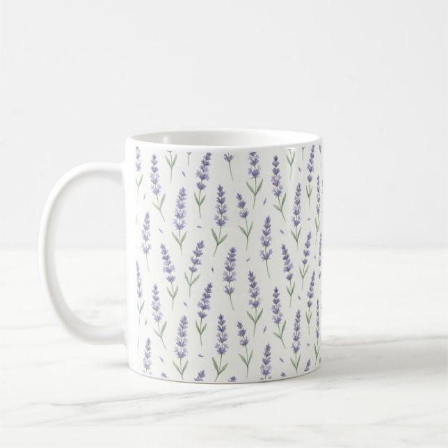 Rustic Lavender Sprigs Seamless Pattern Coffee Mug (Left)