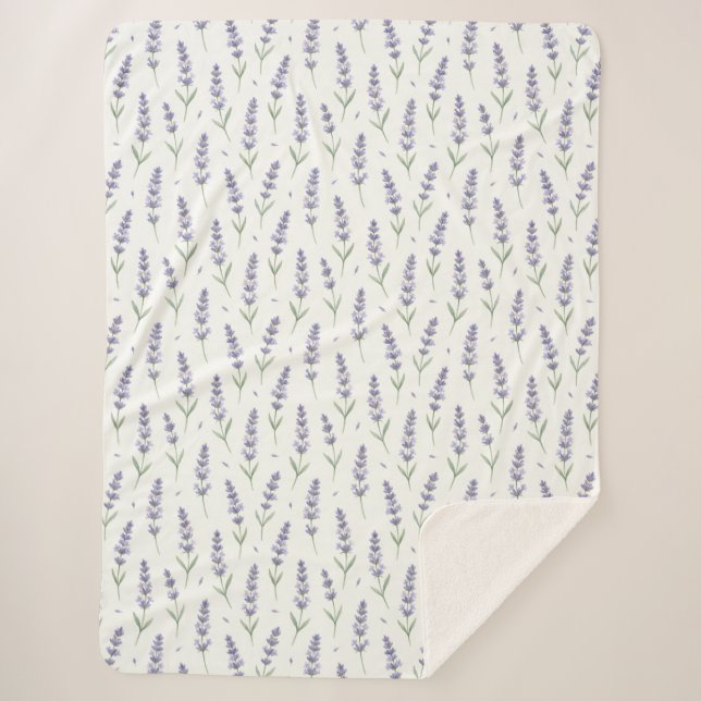 Rustic Lavender Sprigs Seamless Pattern Sherpa Blanket (Front)