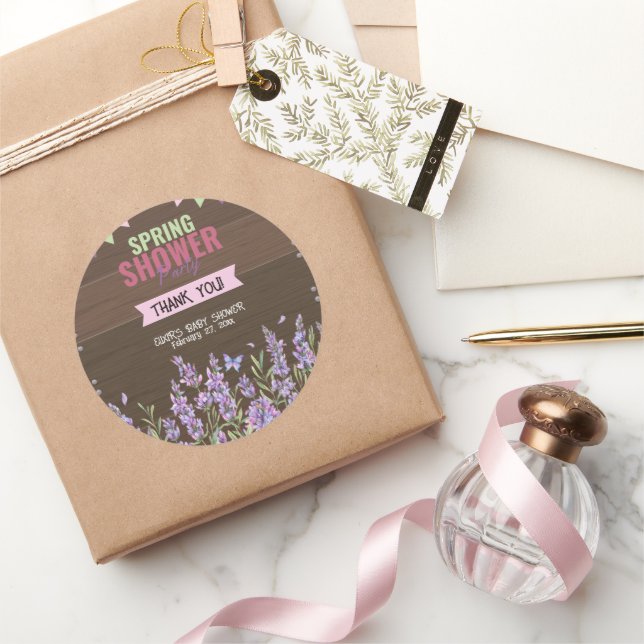 Rustic Lavender Spring Shower Party Baby Shower Classic Round Sticker (Gifting)