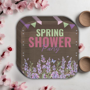 Rustic Lavender Spring Shower Party Baby Shower Paper Plate