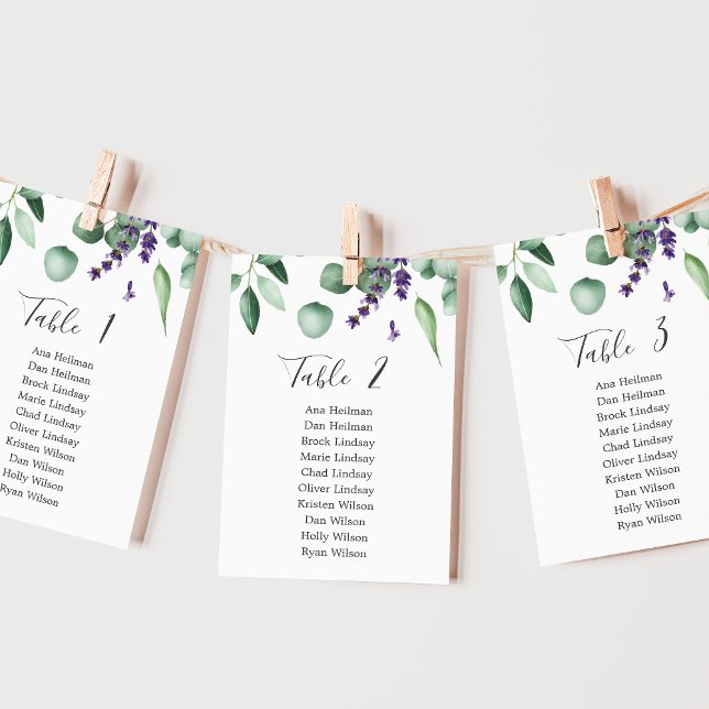 Rustic Lavender Table Number Seating Chart Cards (Creator Uploaded)