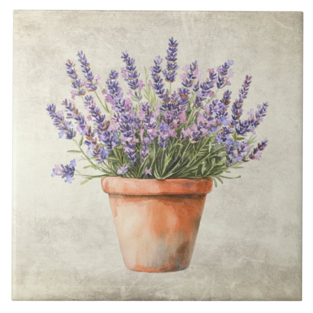 Rustic Lavender Watercolor  Ceramic Tile (Front)