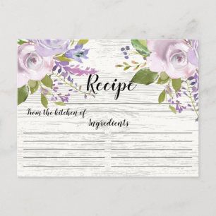 Rustic Lavender Watercolor Floral Recipe Card