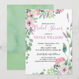 RUSTIC Lavender watercolor flowers Bridal Shower Invitation