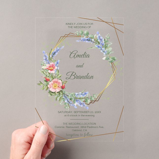 Rustic Lavender Wedding Acrylic Invitation (Insitu (Handheld))
