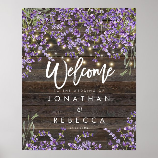 rustic lavender wedding welcome sign poster (Front)
