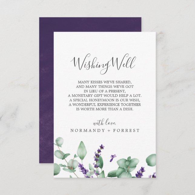 Rustic Lavender Wedding Wishing Well Card (Front/Back)