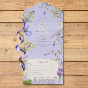 Rustic Lavender Wildflowers Lavender Three Dinner All In One Invitation