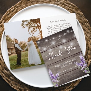 Rustic Lavender Wood Texture Light Wedding Photo Thank You Card
