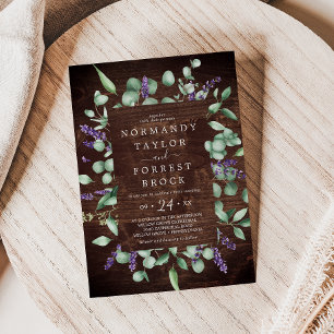 Rustic Lavender Wooden Floral Frame Wedding Invitation