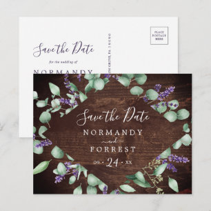 Rustic Lavender   Wooden Save the Date Postcard