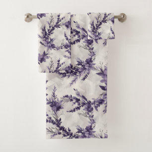 Rustic lavender wreath watercolor style pattern bath towel set