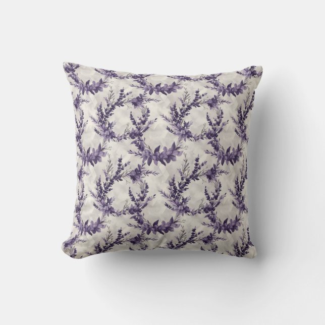 Rustic lavender wreath watercolor style pattern cushion (Front)