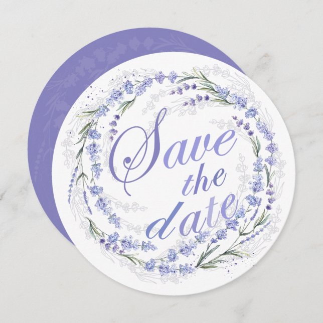 Rustic Lavender Wreath Wedding Save The Date (Front/Back)