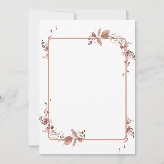 Rustic leaf cascade motif blank invitation (Front)