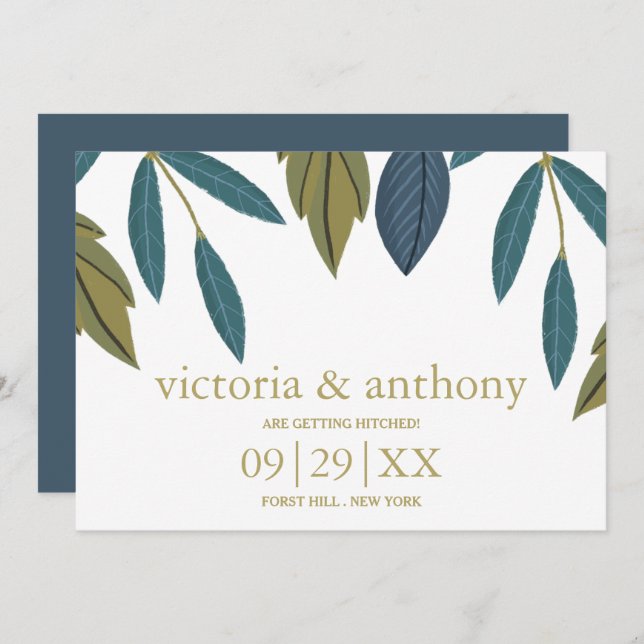 Rustic Leaf Floral Wedding Save The Date (Front/Back)