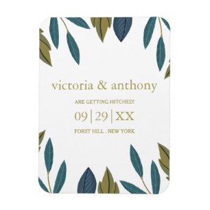 Rustic Leaf Floral Wedding Save The Date Magnet