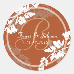 Rustic Leaf Monogram Classic Round Sticker