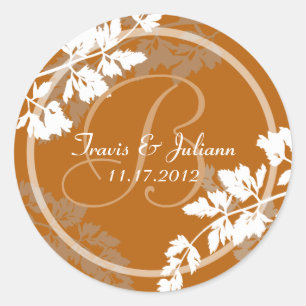Rustic Leaf Monogram Classic Round Sticker