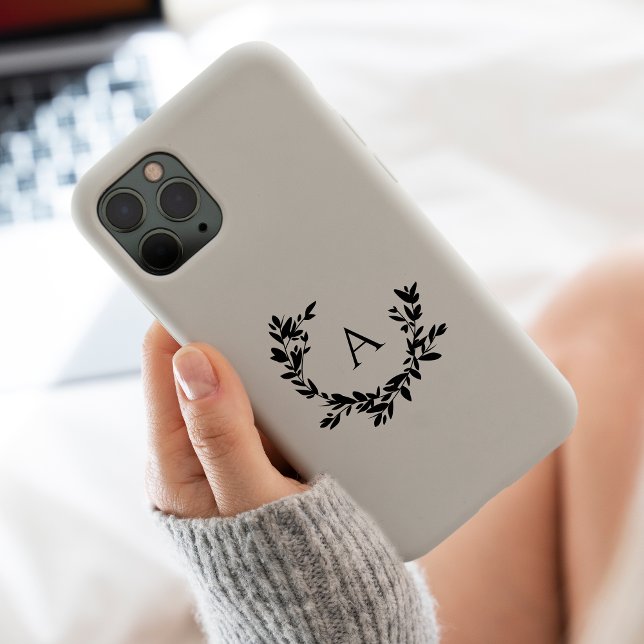 Rustic Leaf Monogram Initial Cream Neutral Case-Mate iPhone Case (Creator Uploaded)
