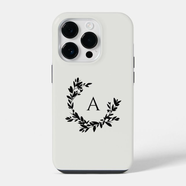 Rustic Leaf Monogram Initial Cream Neutral iPhone Case (Back)