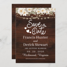 Rustic Leaf String lights Wood Save The Date