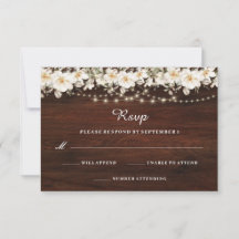Rustic Leaf String lights Wood Wedding RSVP