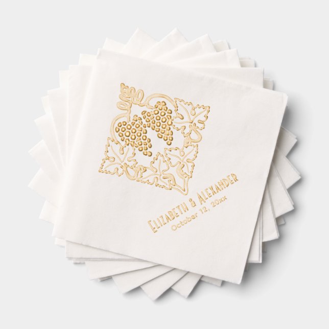 Rustic Leafy Bunch of Grapes  Couple Name Date Foil Napkins (Insitu (Stacked))