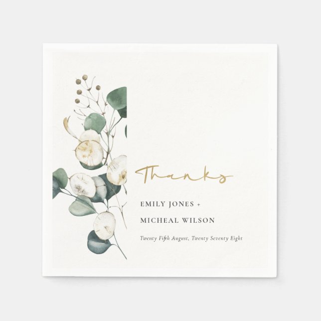 Rustic Leafy Green Eucalyptus Foliage Wedding Napkin (Front)