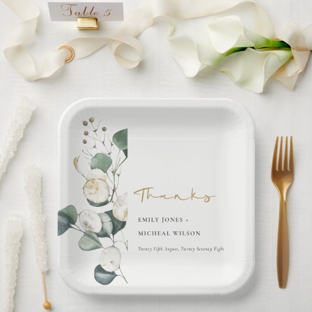 Rustic Leafy Green Eucalyptus Foliage Wedding Paper Plate (Wedding)