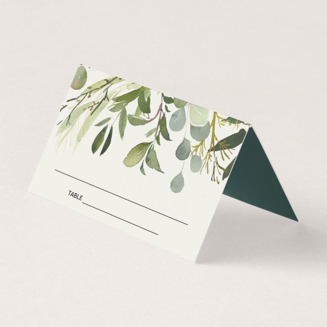 RUSTIC LEAFY GREEN GOLD FOLIAGE WEDDING PLACE CARD (Front)