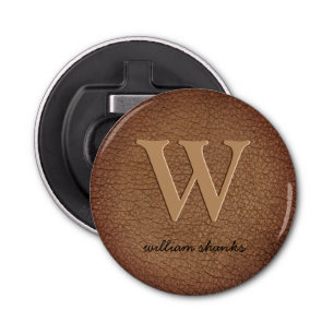 Rustic leather black gold script monogram stylish  bottle opener