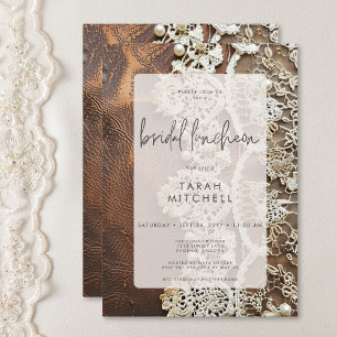Rustic Leather & Bridal Lace Bridal Shower Invitation