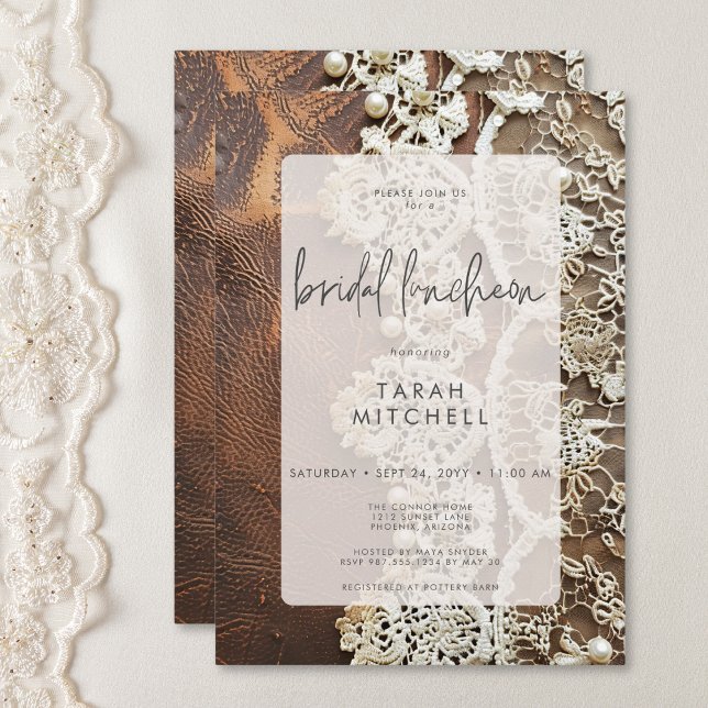 Rustic Leather & Bridal Lace Bridal Shower Invitation (Rustic Leather & Bridal Lace Bridal Shower Invitation)