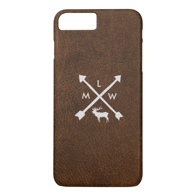Rustic Leather Look Monogram iPhone 7+ Case (Back)