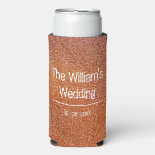 Rustic Leather Wedding Seltzer Can Cooler