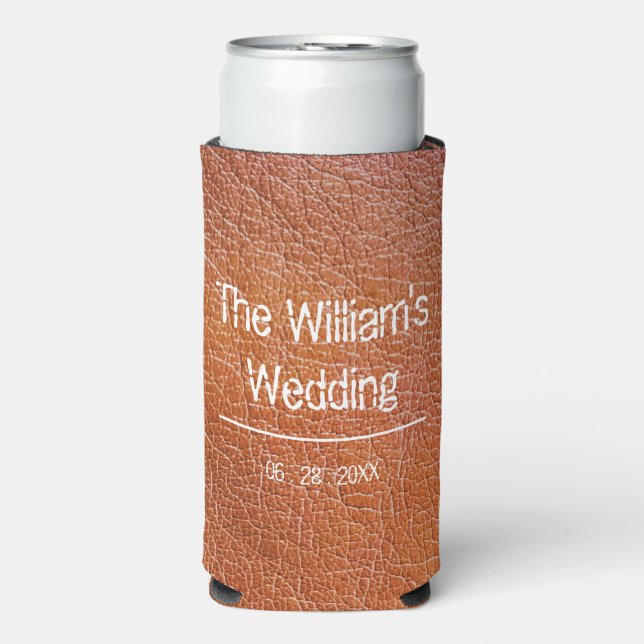 Rustic Leather Wedding  Seltzer Can Cooler (Seltzer Front)