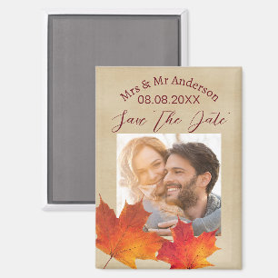 Rustic Leaves Autumn Fall Wedding Save The Date Magnet