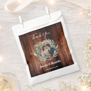Rustic leaves barn wood photo Wedding Thank you Favour Bag