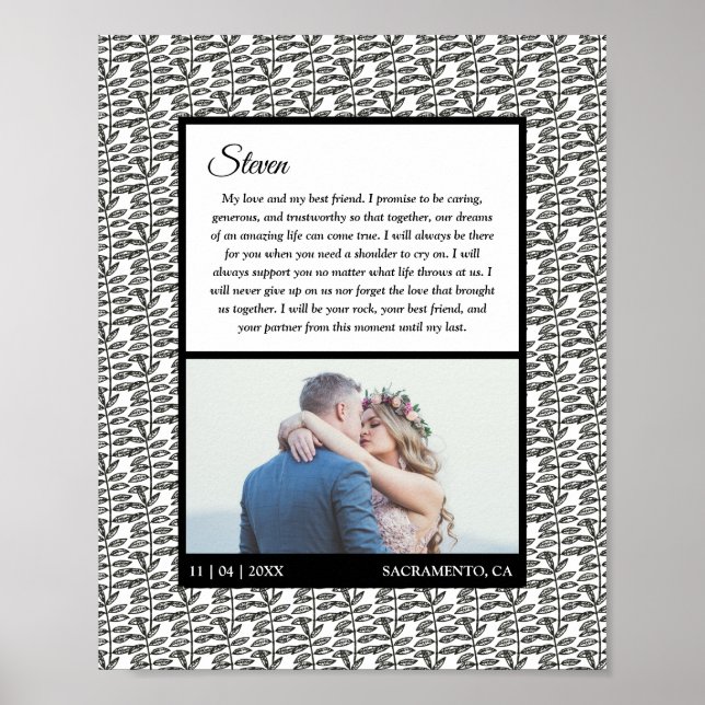 Rustic Leaves Custom Wedding Photo Marriage Vows Poster (Front)
