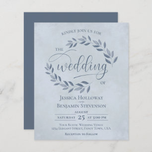 Rustic Leaves Dusty Blue BUDGET Wedding Invite