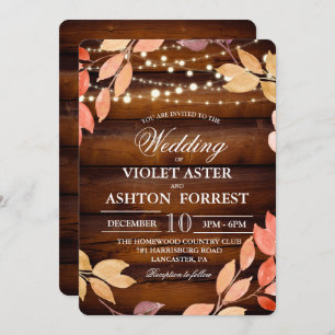 Rustic Leaves Fall Autumn Wedding Invitation