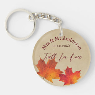 Rustic Leaves Fall in Love Autumn Wedding Favour Key Ring