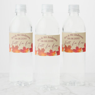 Rustic Leaves Fall in Love Autumn Wedding Favour Water Bottle Label