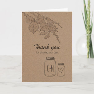 Rustic Leaves Mason Jar Heart Thank You Card