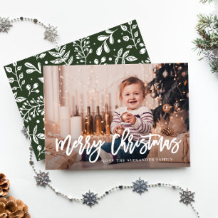Rustic Leaves Merry Christmas Photo Christmas Card